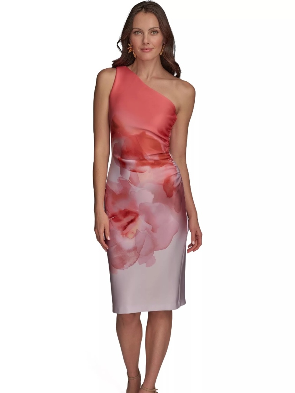 NWT Donna Karan Off the Shoulder Asymmetric Ombré Dress